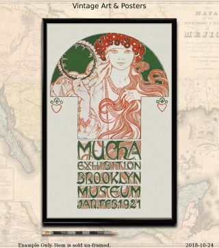 11x17 Art Nouveau Poster Print Alphonse Mucha 1921 Brooklyn Exhibition
