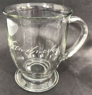 Starbucks Anchor Hocking Clear Glass Pedestal Coffee Tea Mug Cup USA,  Set of 2 3
