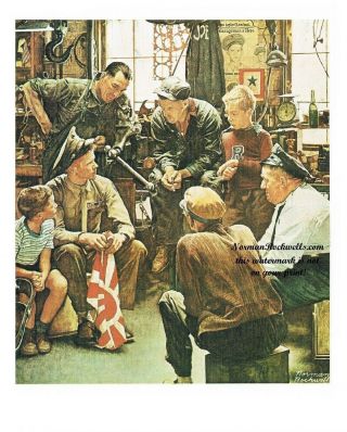 Norman Rockwell Print " The War Hero " / " Homecoming Marine " 11x15 " Soldier Sailor