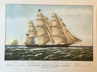 Currier & Ives Three (3) Clipper Ships Dreadnought,  Red Jacket,  Flying Cloud