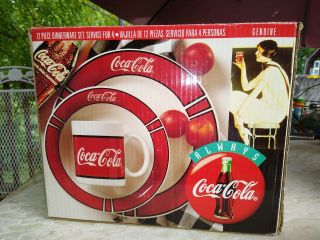 Coca - Cola 12 Piece Dinnerware Set Service For 4 Gibson China Vintage 1996