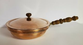 Vintage Antique 7 " Copper Pan With Lid And Wood Handle.