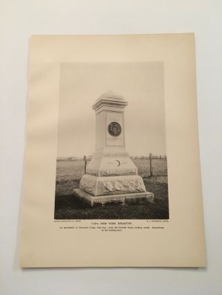 Kp46) 119th York Infantry Monument Gettysburg Civil War 1900 Print