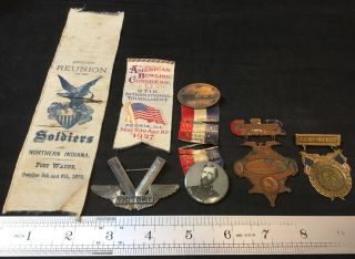 6 Pc.  Military Medal With Ribbons - Reunion 1875 Bowling Encampment Meade,