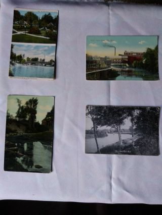 Vintage Set Of 4 Flint,  Michigan River Scene Postcards