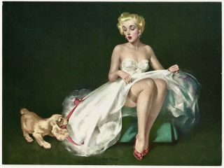 Vintage 1950s Leggy Blonde & Cocker Spaniel Pup Pin - Up Print The Tease Roy Best