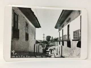 Calle de la Paz Patzcuaro Mexico RPPC Postcard Real Photo Street Alley Scene 2