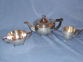 Vintage Silver Plated Solitaire Tea Set Teaset Teapot Creamer & Sugar Bowl