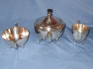 Vintage Silver Plated Solitaire Tea Set Teaset Teapot Creamer & Sugar Bowl 2
