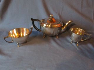 Vintage Silver Plated Solitaire Tea Set Teaset Teapot Creamer & Sugar Bowl 3