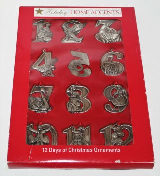 Set 12 Boxed Pewter Twelve Days Of Christmas Home For The Holidays Ornaments