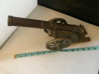 Vtg Large Signal Cannon With Brass Barrel Mounted Carriage/w Brass Wheels