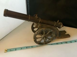 Vtg LARGE Signal CANNON WITH BRASS BARREL MOUNTED CARRIAGE/w BRASS WHEELS 2