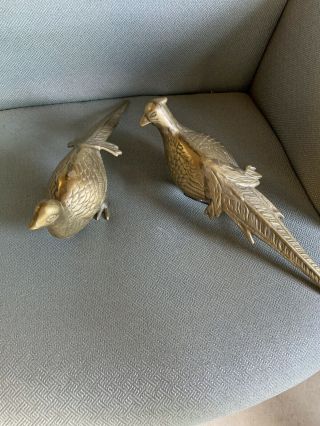 Brass Pheasant Figurines Bird Sculpture Paperweights Set 2