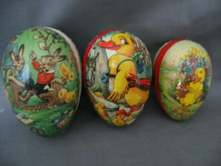 3 Vintage Paper Mache Easter Eggs/candy Containers - 2 Marked Made In West Germany
