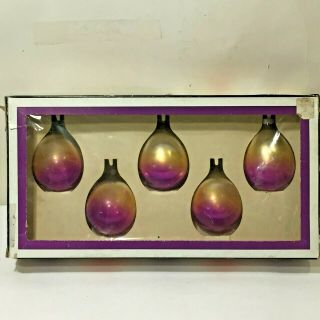 5 Vtg Shiny Brite Style Ombre Ornament Pear Egg Teardrop Shaped Gold Pink Purple