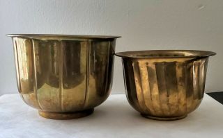 Vintage Set Of 2 Brass Planter Pots 7 " And 5.  75 "