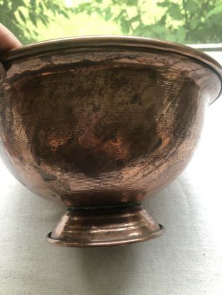 Vintage Hammered & Footed Copper Bowl With Ring 8.  5 " X 4.  5 Patina/ Pretty