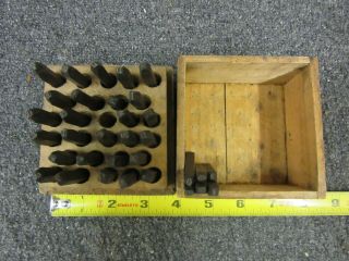 Vintage Alpha Numeric Tool Punch Set W/ Wooden Box,  Extra Numbers