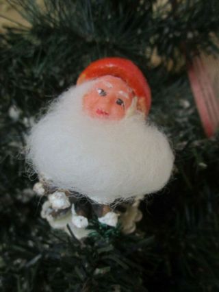 Vtg Rare Elf/gnome Pinecone&spun Cotton Red Hat&wooly Beard Christmas Ornament