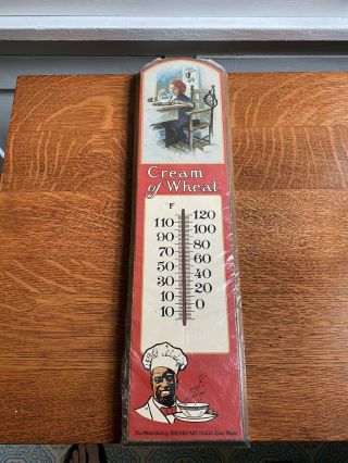 Vintage Cream Of Wheat Advertising Wood Sign With Thermometer