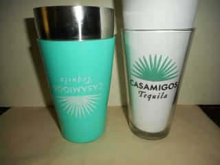 Casamigos Tequila Stainless Steel Cocktail Shaker & Glass Turquoise Agave Logo