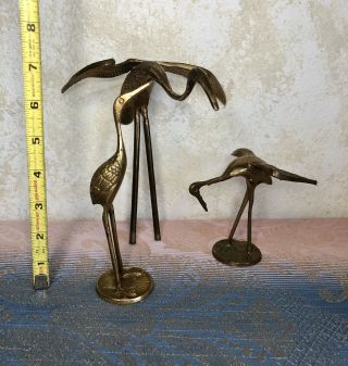 Vintage Egret Crane Brass Mid Century Set Of (3) Birds Figures