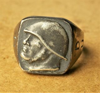 Italian Commemorative Silver Ring,  B.  Mussolini,  Ww2,  Wwii