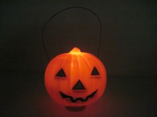 Vintage Plastic Halloween Jack - O - Lantern That Lights Up For Carrying At Night