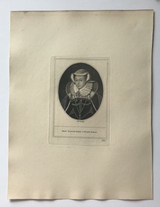 Orig.  19thc John Kay Engraving Mary Queen Of Scotland