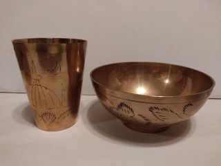 Vintage Solid Brass Bowl And Cup Set