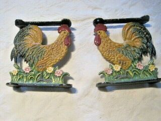 Vintage Cast Iron Hand Painted Rooster Shelf Brackets (6 " H X 5 " W)