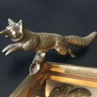 Vintage Brass Fox Figurine Sculpture Candy Dish Ashtray Paperweight