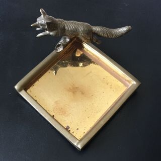 Vintage Brass Fox Figurine Sculpture Candy Dish Ashtray Paperweight 2