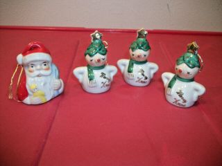 Vintage Holt Howard Christmas Santa And Snowmen Bells Ornaments