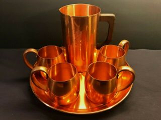 Vintage West Bend Solid Copper Pitcher Tray & Cup Set - Moscow Mules