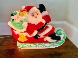 Vintage Empire Lighted Blow Mold Santa Claus In Sleigh