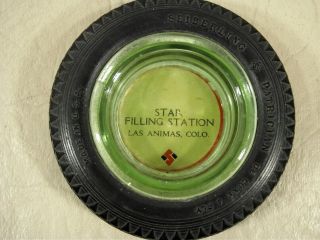 Sieberling Patrician Small Tire Ashtray Green Glass Insert Star Gas Station Co