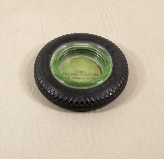 Sieberling Patrician Small Tire Ashtray Green Glass Insert Star Gas Station CO 3