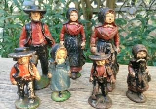 7 Vintage/antique Hand Painted Cast Iron Metal Amish Colonial Figurines