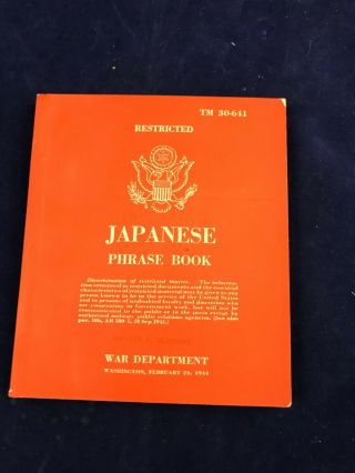 Wwii Booklet 1943 Restricted Japanese Phrase Book Japan Ww 2 Vtg Paper Tm30 - 641