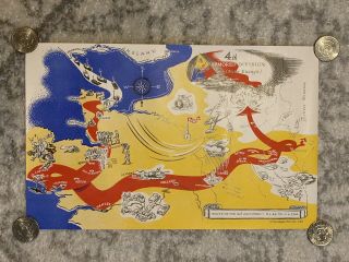 Ww2 Us Army 4th Armored Division,  Illustrated Campaign Map,  1945 Print