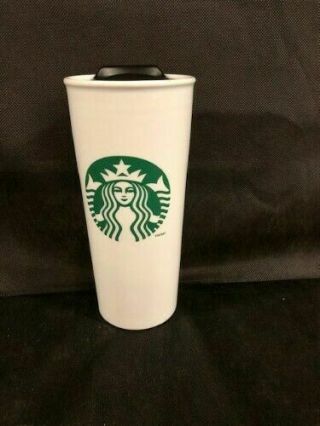 Starbucks Green Mermaid Logo Ceramic Travel Mug 16 Ounce White Tumbler 2014