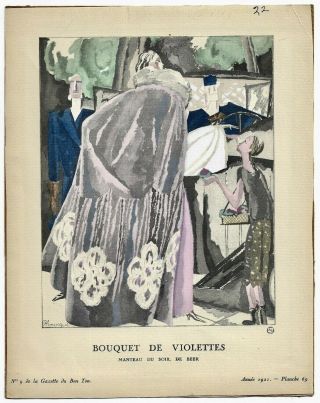Vintage 1921 French Art Deco Pochoir Gazette Du Bon Ton De Beer Flapper Fashion