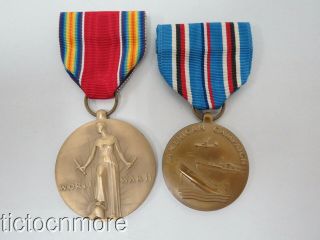 WWII US ARMY MEDAL GROUP VICTORY GOOD CONDUCT EUROPEAN THEATER AMERICAN DEFENSE 2