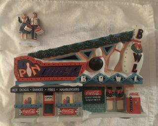 Town Square Coca Cola Christmas Village Bowling Alley & Diner W/accessory -