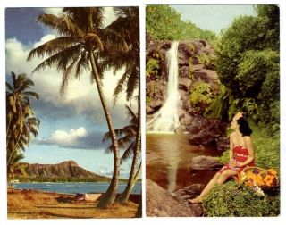 4 Different Union Oil Company 76 Scenes Of Hawaii Postcards Honolulu Surfing