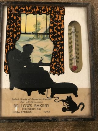 Vintage Thermometer Advertising Picture Frame Bellows Bakery Nora Springs Iowa 3