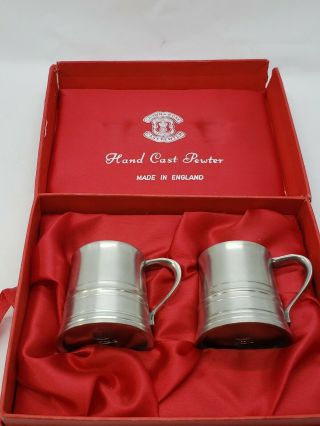 Set Of 2 Crown And Rose Cast Pewter Miniature Tankard Made In England