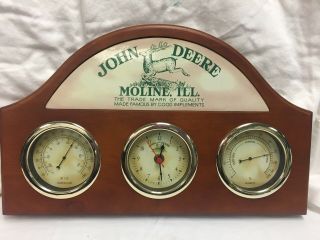 John Deere Wooden Weather Station W/ Thermometer,  Clock & Hygrometer (humidity)